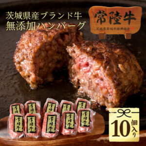 【ふるさと納税】常陸牛100%無添加・手捏ねハンバーグ10個入り