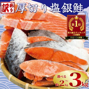 【ふるさと納税】 訳あり 厚切り 塩銀鮭 切り身 1切れ 約110g~150g 【選べる内容量】 約2kg 約3kg 定期便 人気 鮭 さけ しゃけ シルバー サーモン 魚 魚介類 冷凍 厚切 肉 厚 塩鮭 銀鮭 送料無料 冷凍 切身 惣菜 お取り寄せ グルメ 規格外 不揃い 千葉県 銚子市 銚子東洋