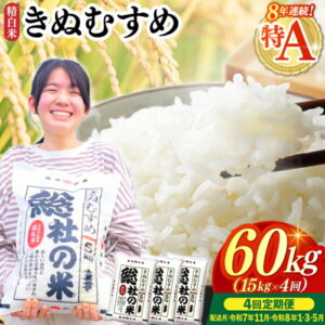【ふるさと納税】特Aきぬむすめ 米 令和7年産 白米 60kg 定期便（15kg×4回）岡山県産 総社市〔令和7年11月・令和8年1月・3月・5月配送〕25-120-007
