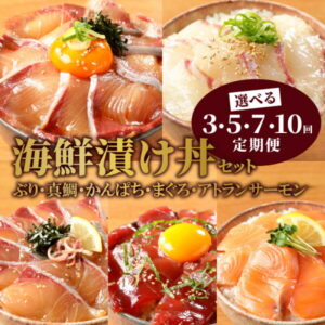 【ふるさと納税】海鮮漬け丼 セット 定期便 回数 選べる 3 ~ 10回 鮮度抜群 ぶり 真鯛 かんぱち まぐろ サーモン 漬け丼 海鮮丼 魚 バラエティ 簡単 便利 小分け 個包装 刻み海苔 海鮮茶漬け 流水解凍 5分 新鮮 魚介類 日向灘 九州 宮崎県 延岡市 冷凍 お取り寄せ 送料無料
