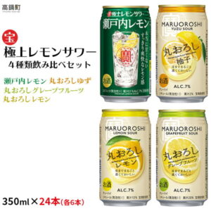 【ふるさと納税】＜極上レモンサワー4種類飲み比べ「丸おろしレモン/瀬戸内レモン/丸おろしグレープフルーツ/丸おろしゆず」350ml×24本（各6本）＞※入金確認後、翌月末迄に順次出荷します。 ゆず グレープフルーツ レモン 缶酎ハイ 宝 宮崎県 特産品 高鍋町【常温】