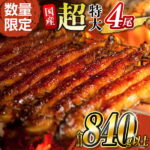 【ふるさと納税】＼レビューキャンペーン／＜数量限定!!＞超特大 うなぎ 鰻楽 国産 蒲焼 4尾 人気 無頭 計840g以上 高評価 おすすめ 冷凍 簡単調理 個包装 鰻 魚介 贈答品 ギフト 贈り物 期間限定