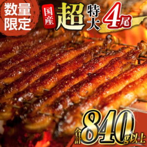 【ふるさと納税】\レビューキャンペーン/<数量限定!!>超特大 うなぎ 鰻楽 国産 蒲焼 4尾 人気 無頭 計840g以上 高評価 おすすめ 冷凍 簡単調理 個包装 鰻 魚介 贈答品 ギフト 贈り物 期間限定