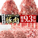 【ふるさと納税】【定期便・全3回】鹿児島県産豚肉定期便＜3ヵ月連続・毎回2kg以上・合計9.3kg以上＞使い勝手抜群の国産豚肉切り落としや餃子などを小分けパックでお届け【サンキョーミート】【カミチク】t004-002